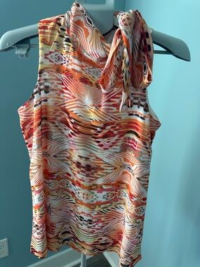 new directions Orange Multi-Pattern Sleeveless Tie-Neck Top